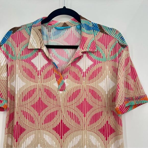 Tori Richard Honolulu Multi Colour Stretch Polo T- Shirt Mini Dress Striped L - Picture 2 of 7